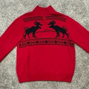 Chaps Red Zip Up Sweater with Moose Design